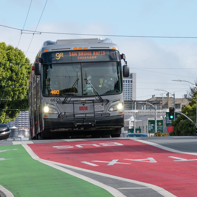 Photo of new transit and bike lanes on Portero Avenue, 2019